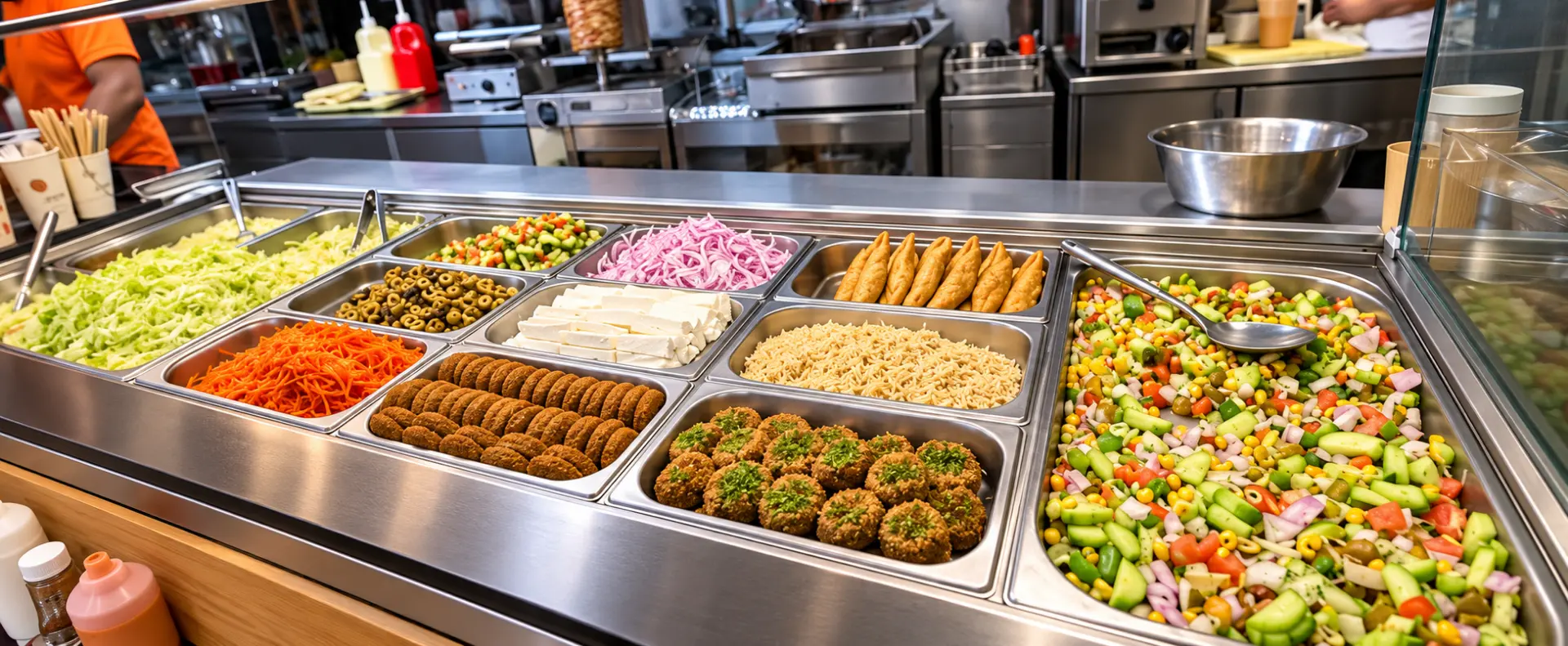 Barra de ensaladas y acompañantes del restaurante